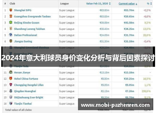 2024年意大利球员身价变化分析与背后因素探讨