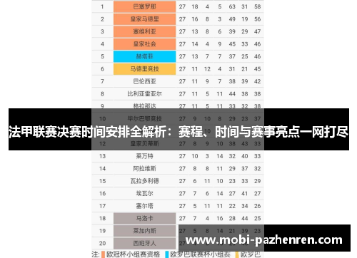 法甲联赛决赛时间安排全解析：赛程、时间与赛事亮点一网打尽